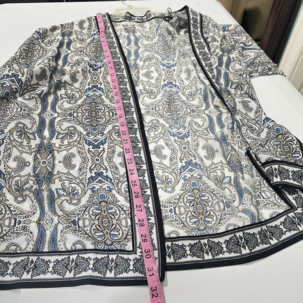 Max Studio Kimono Cardigan Large Black Blue Paisley Open Front Boho - Picture 8 of 9